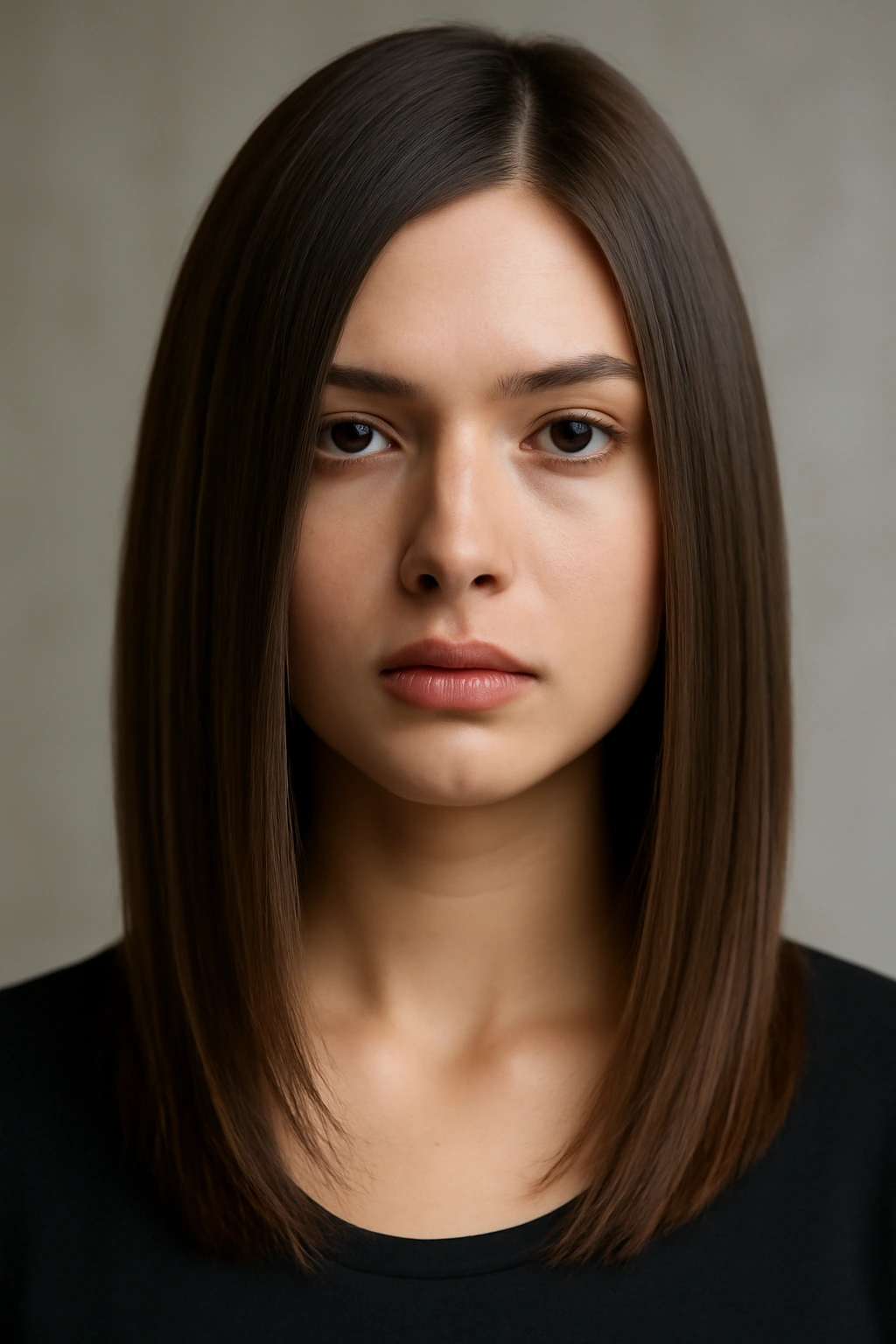 Hair with crisp, defined straight layers