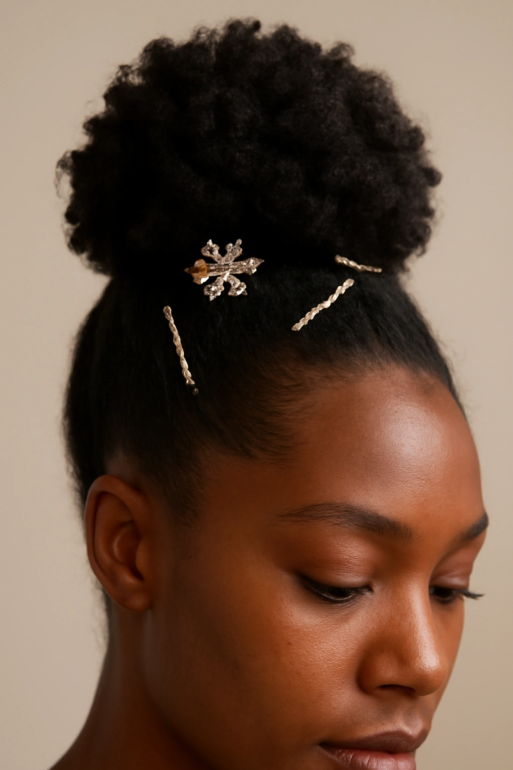 High pineapple adorned with decorative pins and accessories