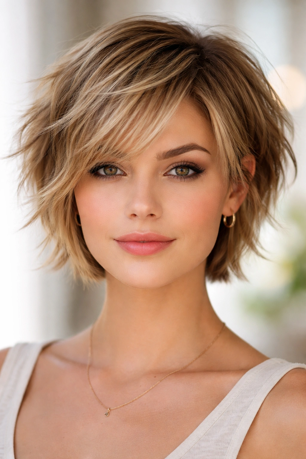 Ear-length choppy pixie bob with feathered layers and textured ends