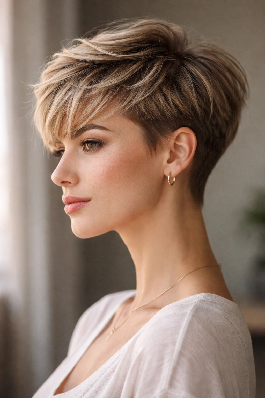Textured pixie-bob hybrid with long top and short sides