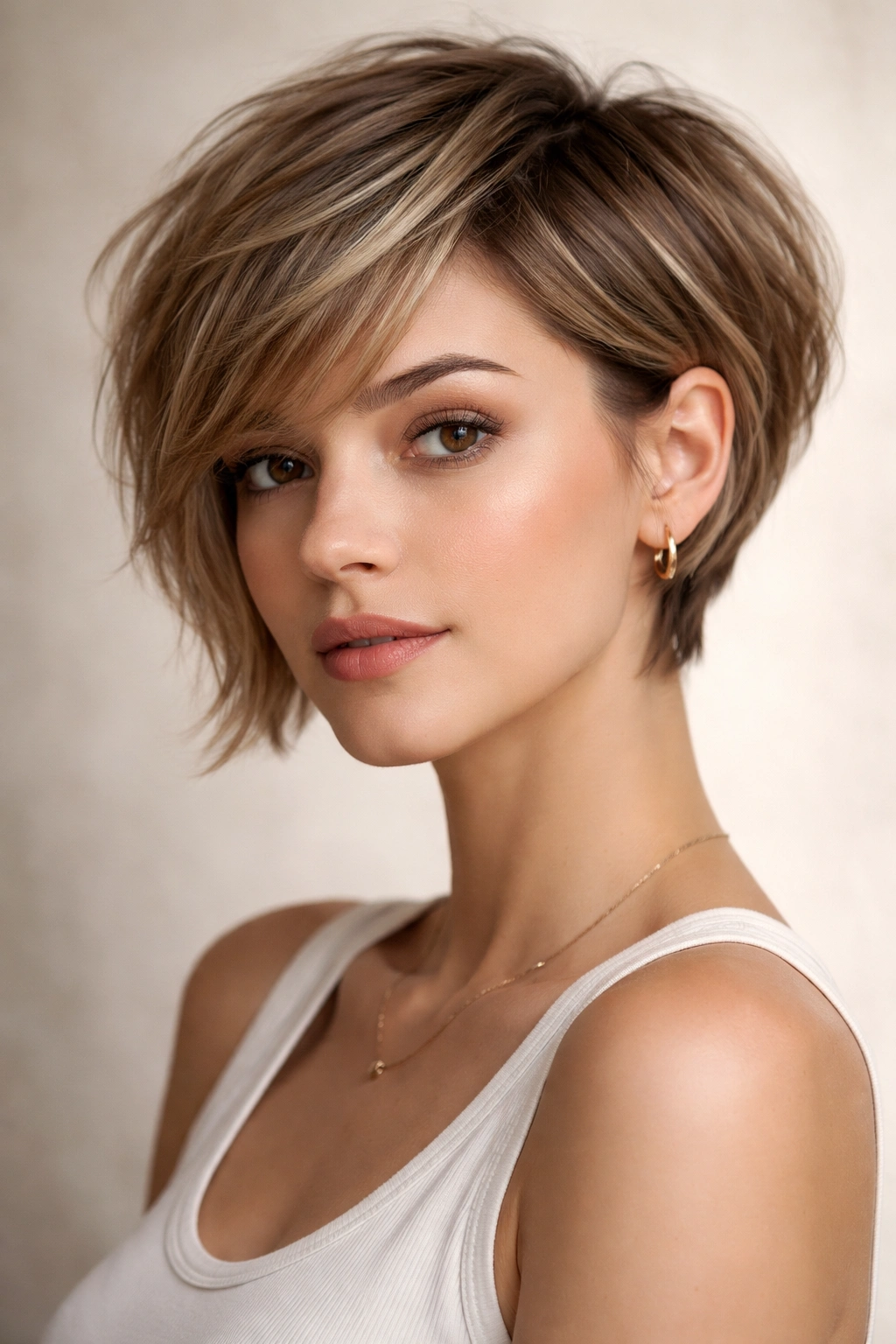 Pixie bob hybrid hairstyle with texture and crown lift