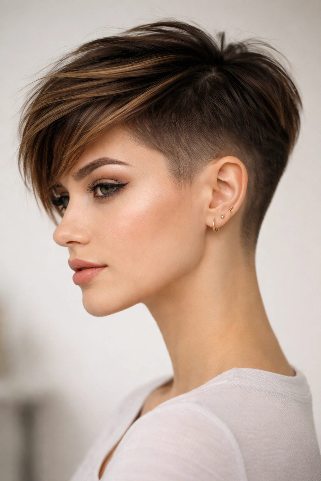 Long pixie with faded sides showing a smooth gradient