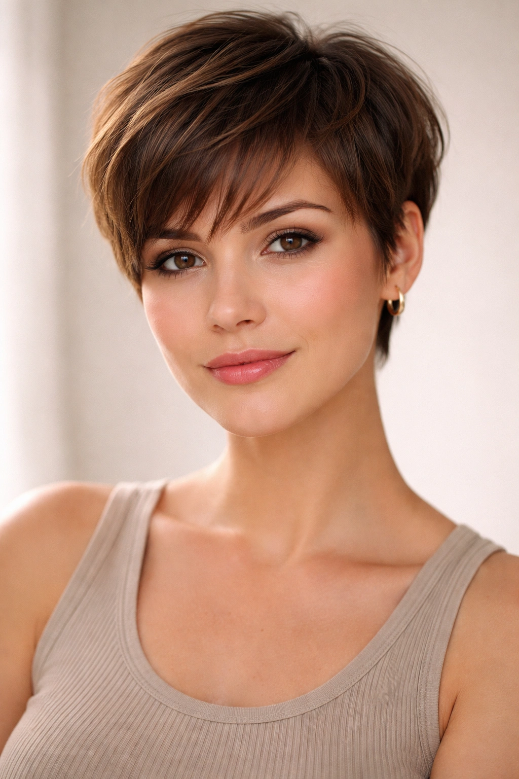 Confident portrait of a person with a pixie haircut
