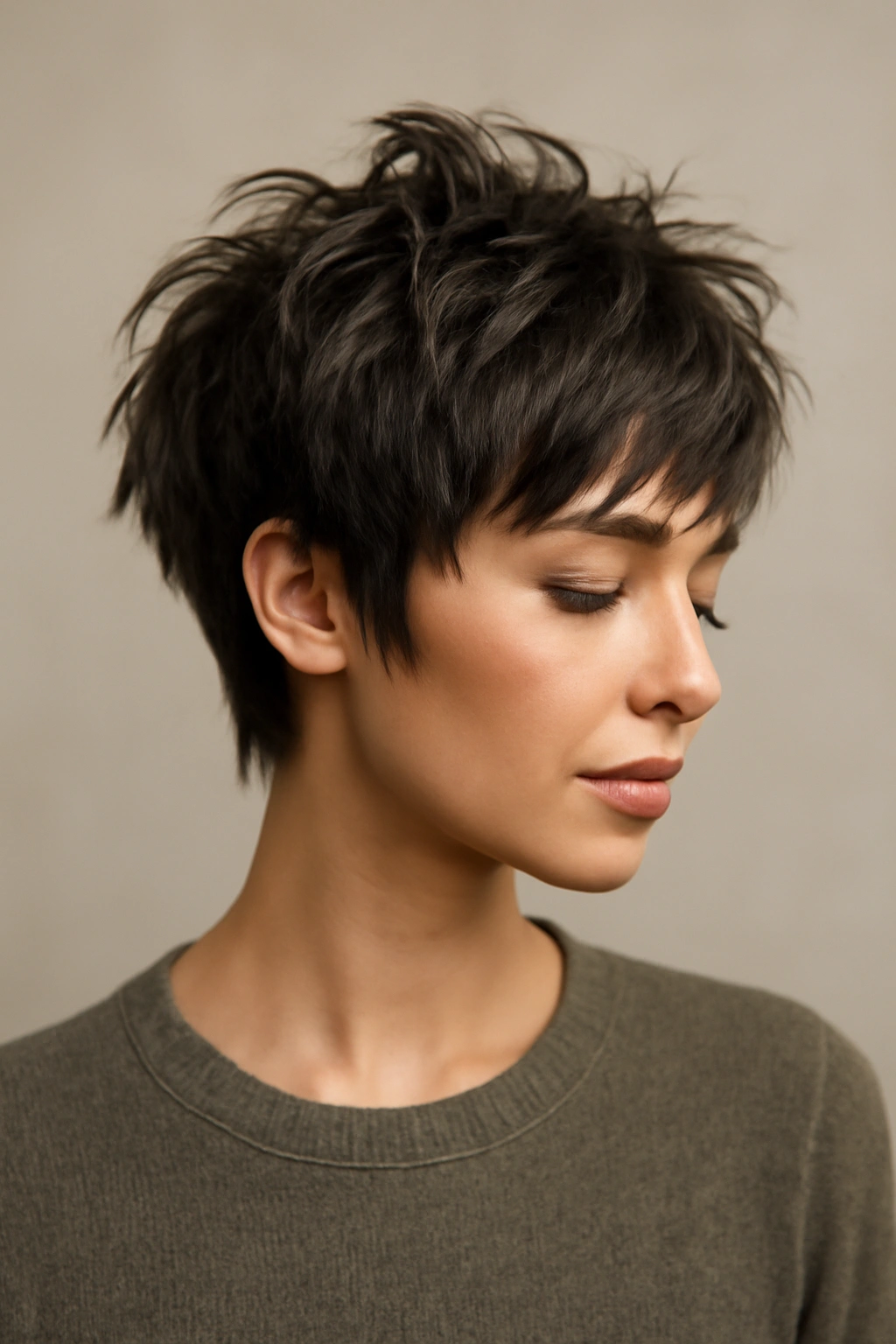 Pixie shag textured short hair close-up