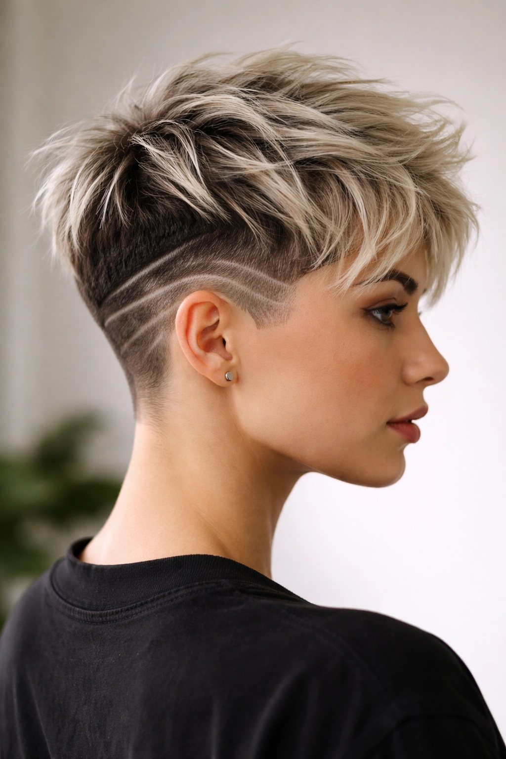 Pixie with textured undercut lines on the side and back