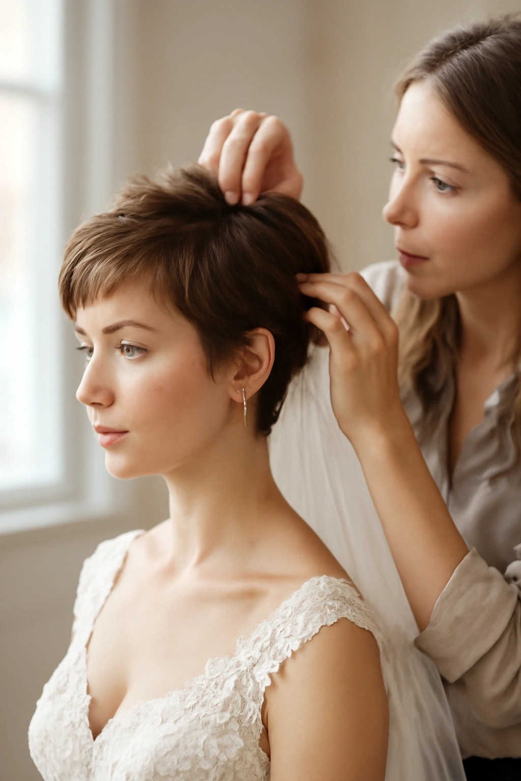 Planning scene with pixie hairstyle concept and stylist