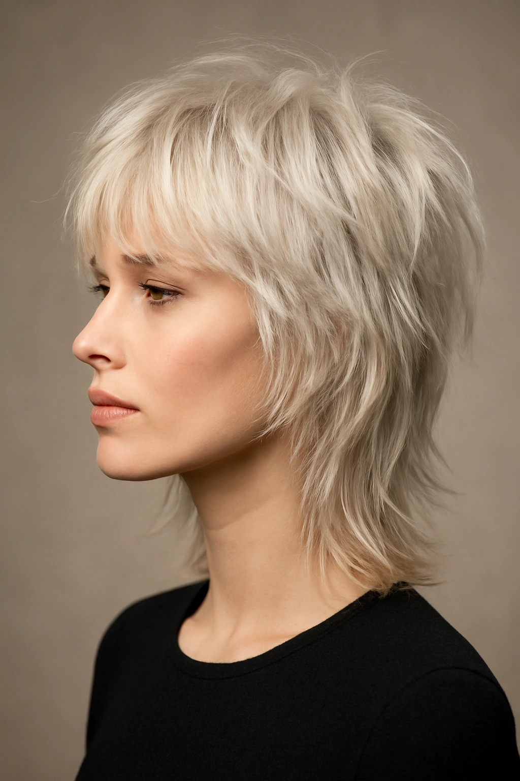 Platinum blonde shag hairstyle with defined layers