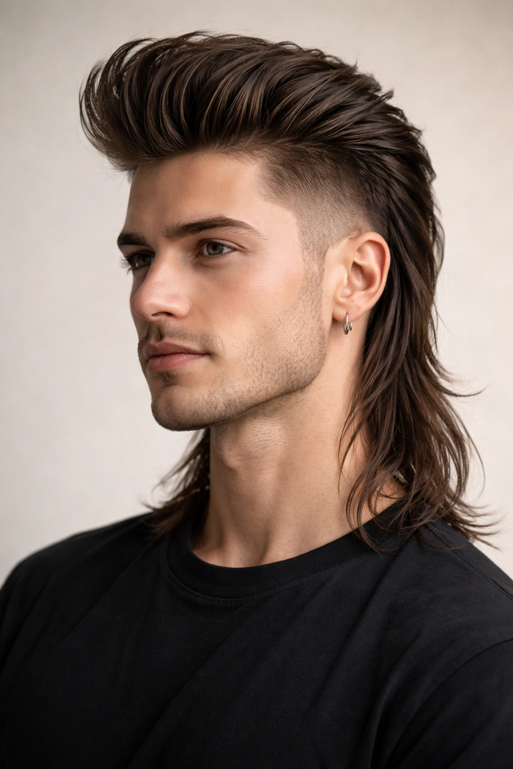 Three-quarter view of The Pompadour Mullet showing crown height