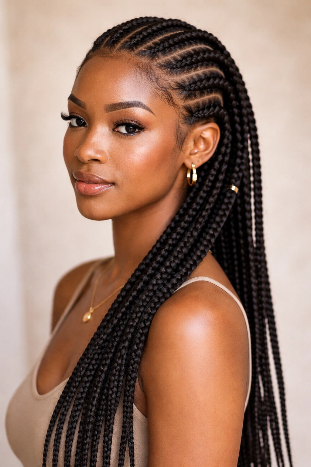 Protective braids neatly arranged along the scalp