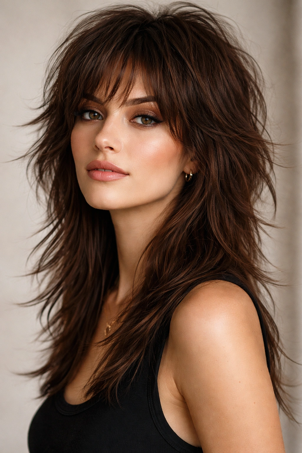 Thick hair with razor-textured shag for a heart-shaped face