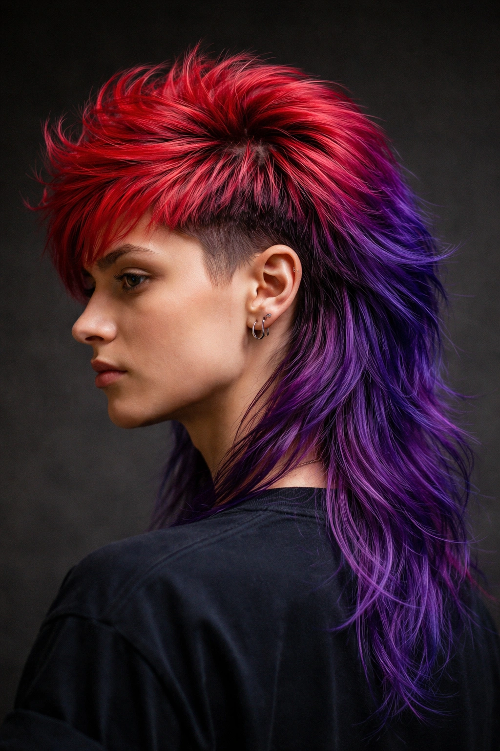 Close-up of red and violet mullet with jewel-like contrast under studio lighting
