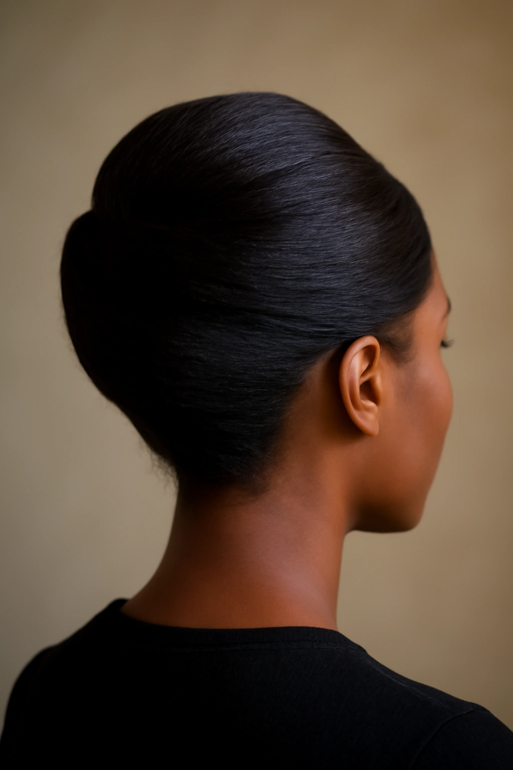 Exterior rolled French roll visible on top, creating a modern sculptural silhouette
