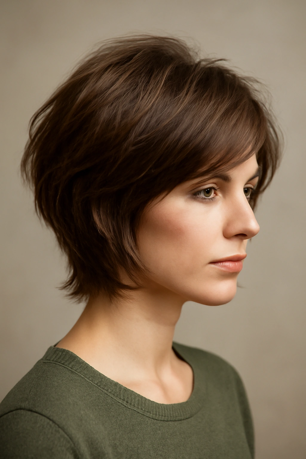 Close-up of reverse layered hairstyle with short bottom layers and long top layers showing crown volume