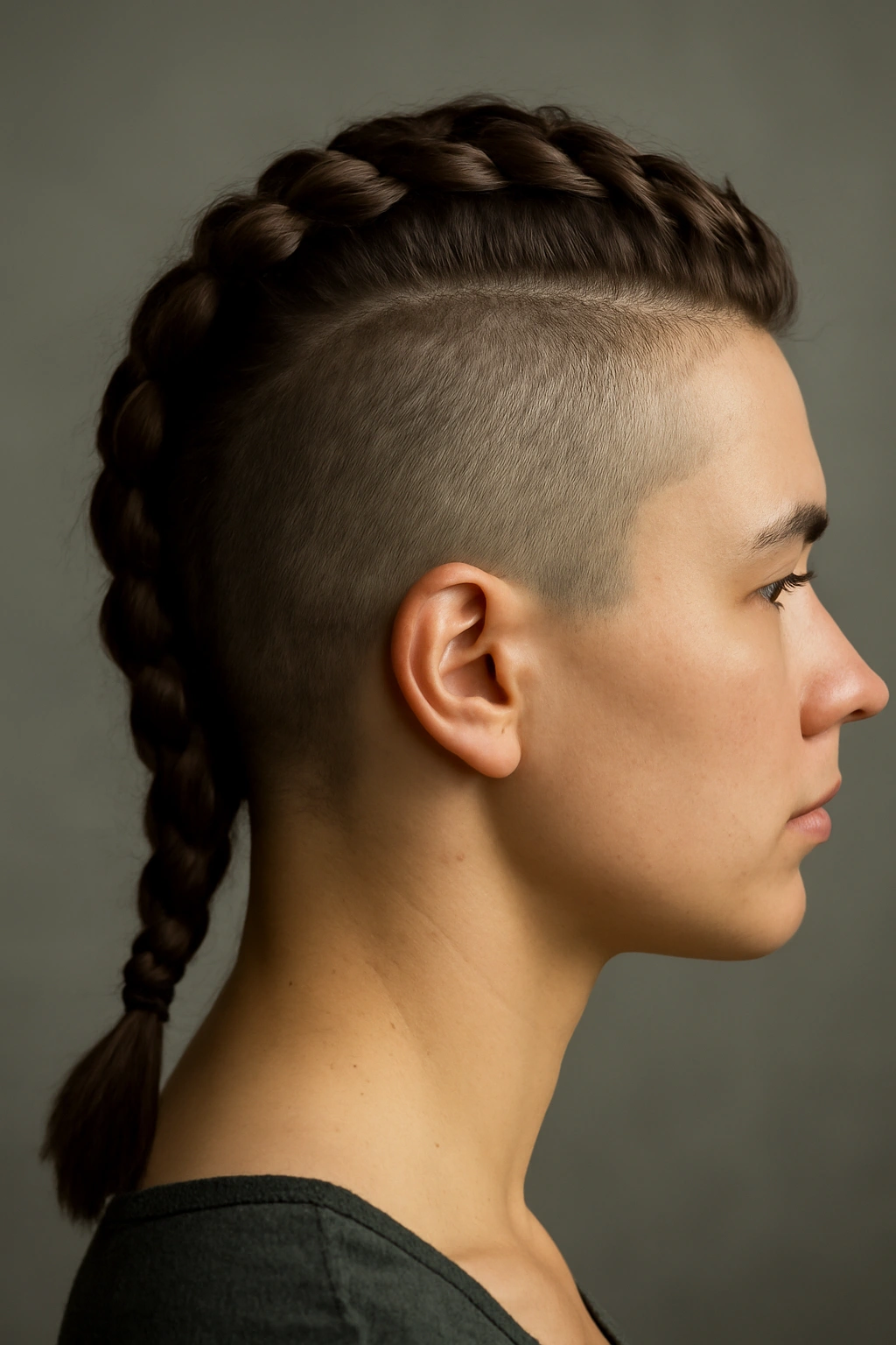 Reverse mohawk with shaved sides and center braid