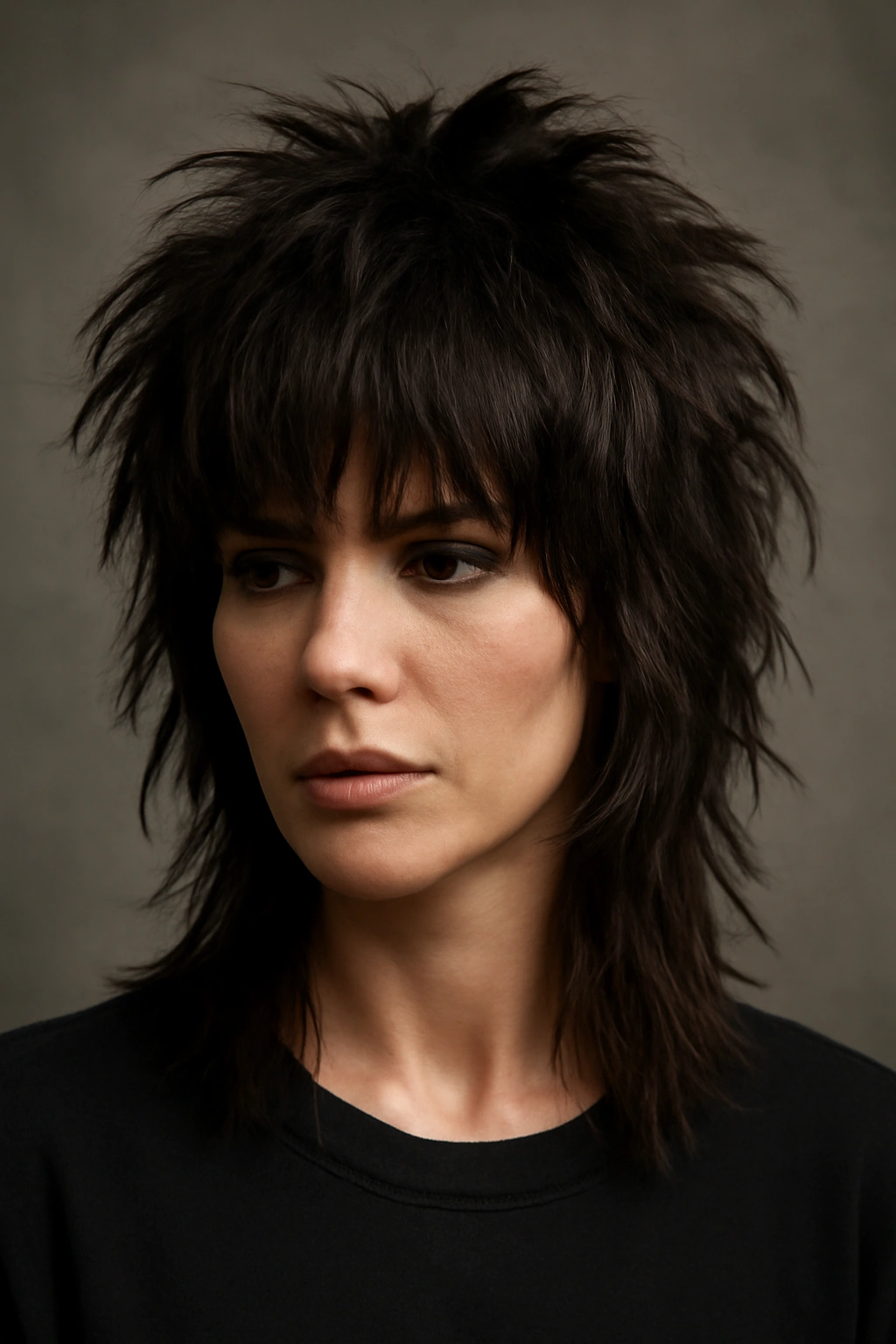 Front view of a person with sharp, disjointed rock-and-roll shag texture