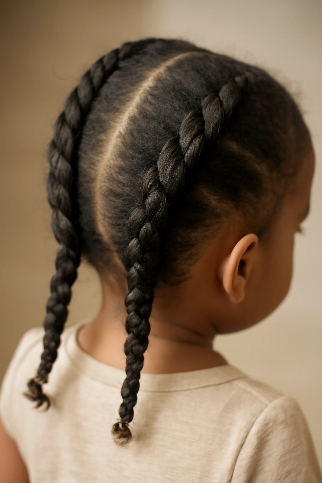 Two rope braids along the scalp forming a rope texture on a toddler