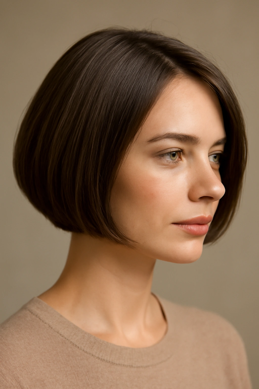 Rounded bob hairstyle with a curved dome silhouette