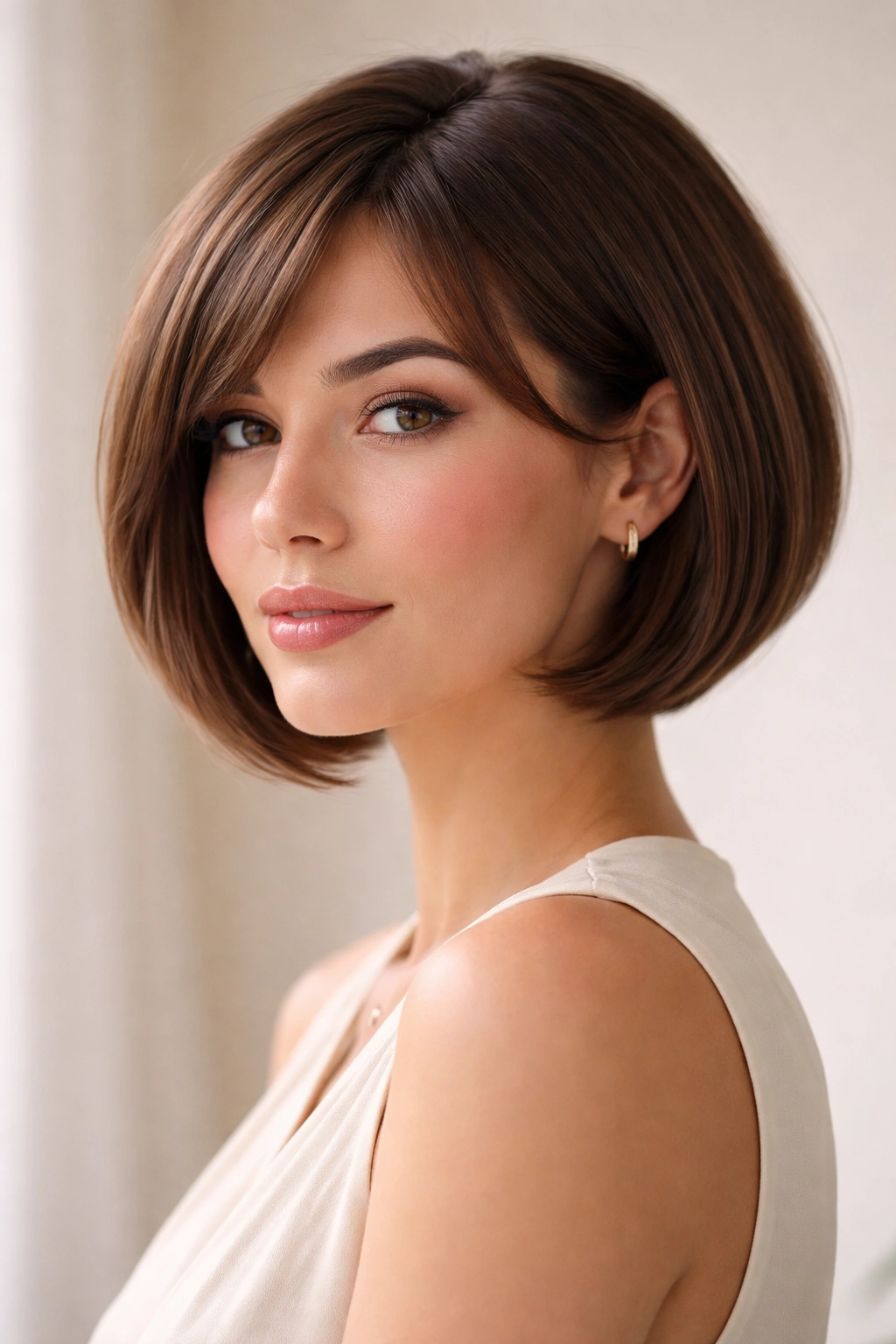 Portrait of a rounded bob hairstyle following the head's curves