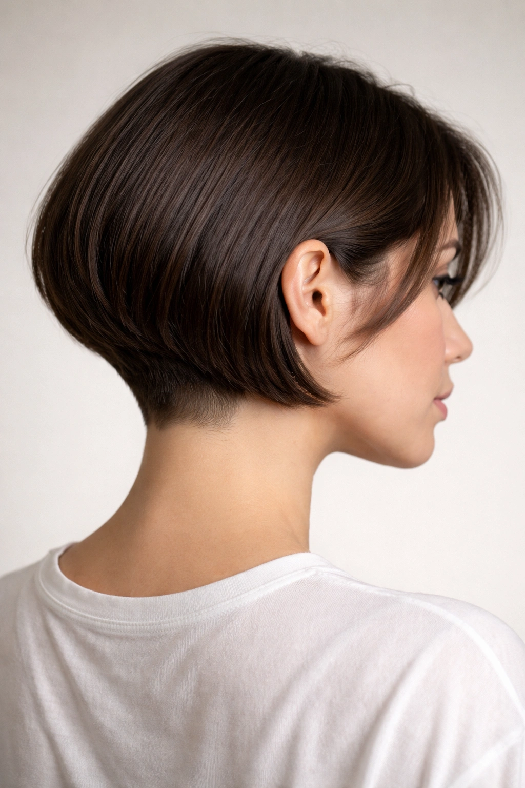 Soft rounded bob with back undercut visible at the nape