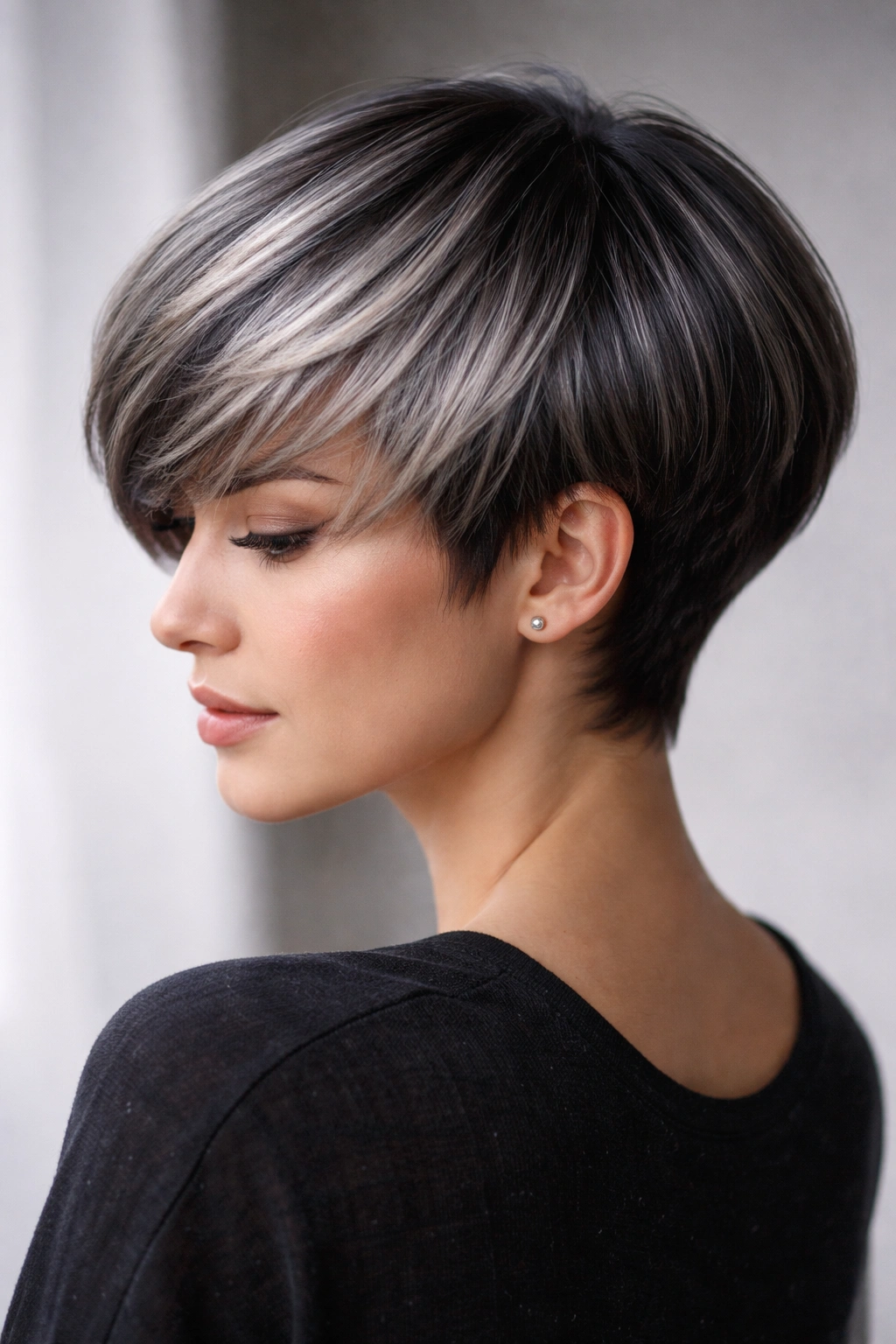 Rounded crop with gradient gray highlighting the head's curve and depth.