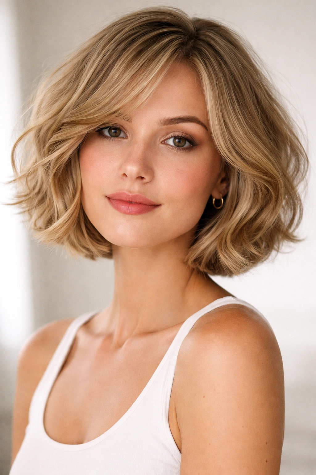 Rounded voluminous bob on fine, wavy hair with full shape