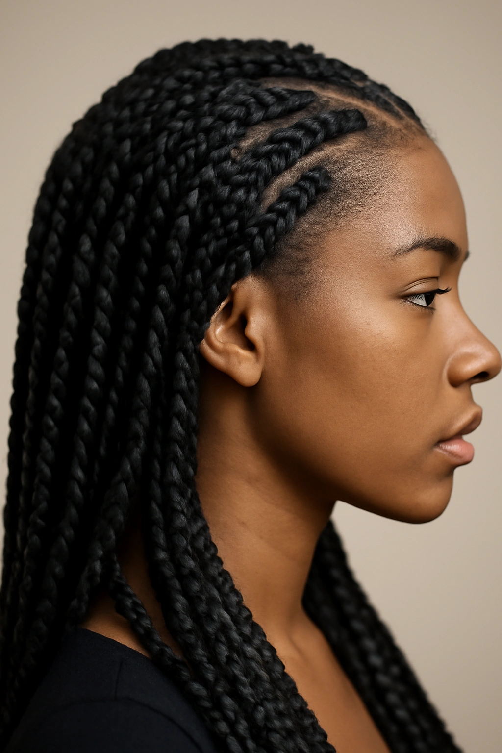 Close-up of Senegalese twists with extensions, tight uniform two-strand twists