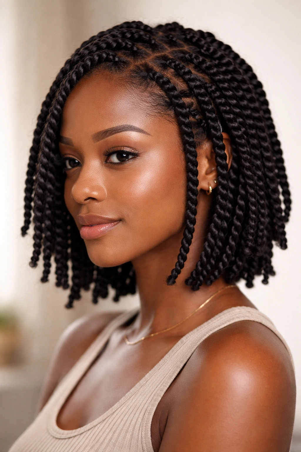 Three-strand Senegalese twists on short natural hair