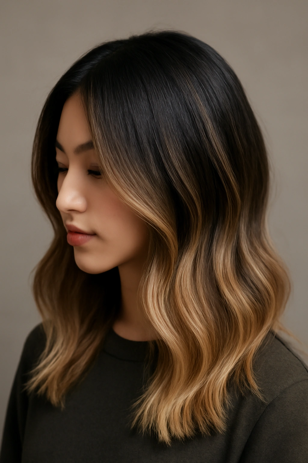 Two-tone shadow root with balayage for dimensional color.