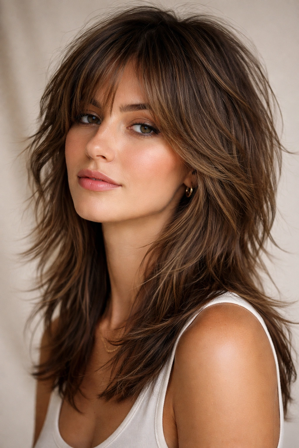 Shag haircut with tapered face layers for texture