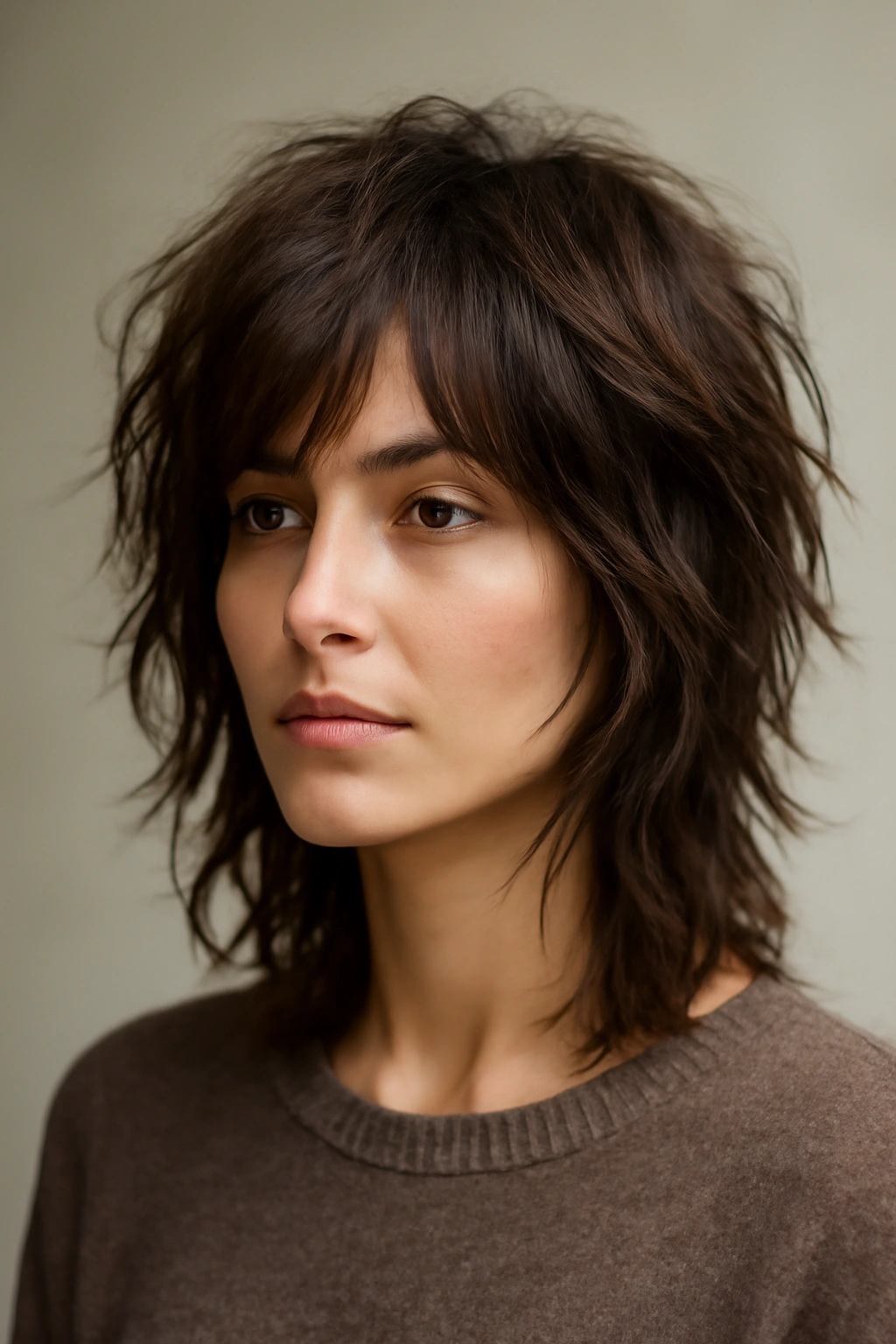 Portrait showing textured layered shag with tousled styling