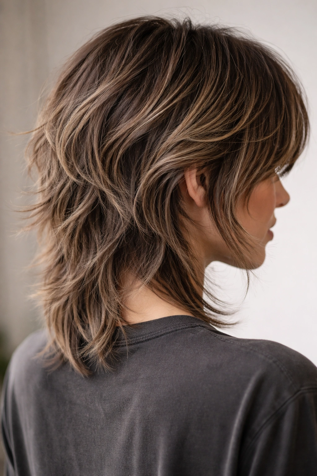 Shag hairstyle showing a subtle undercut at the nape