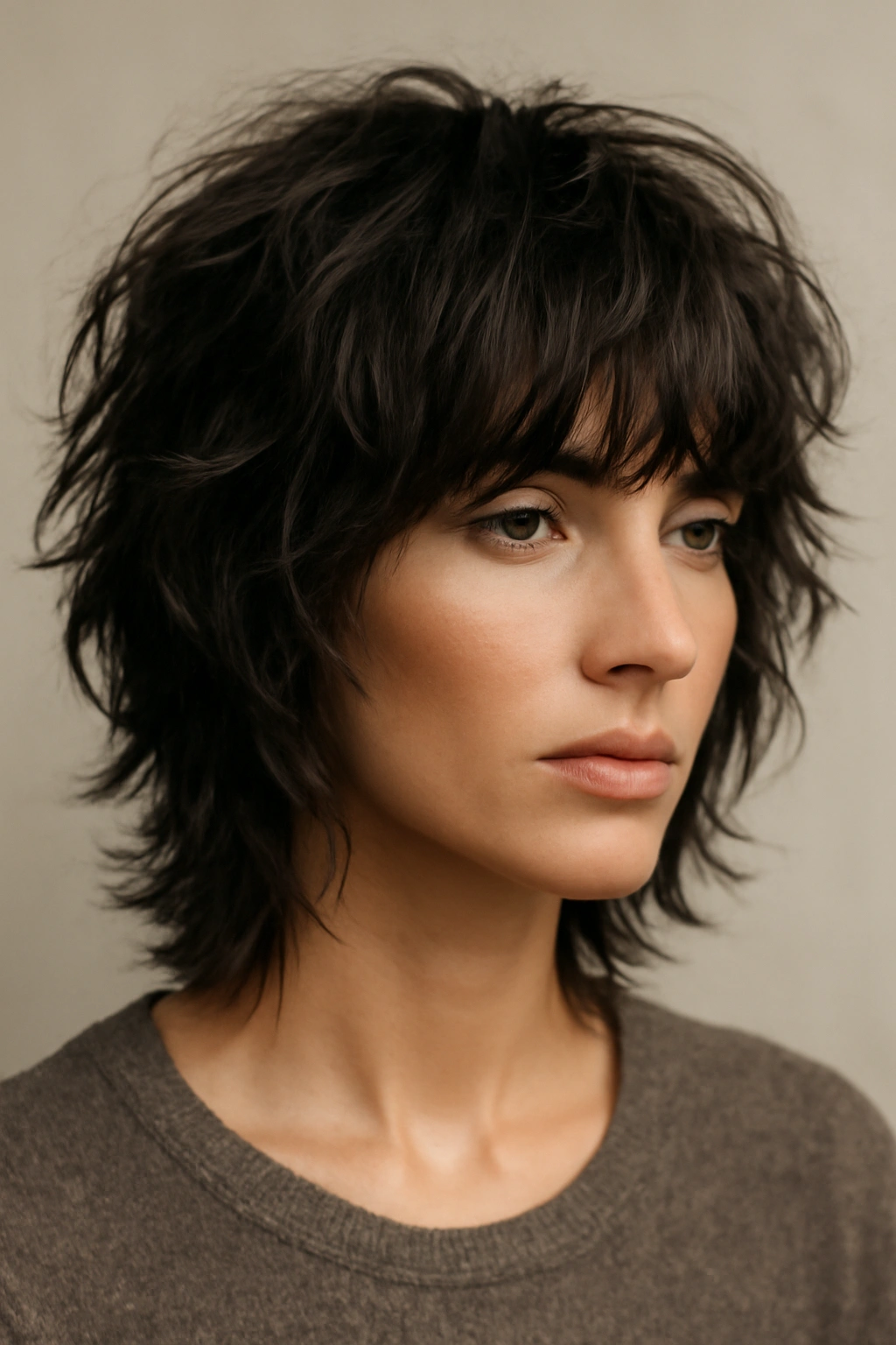 Shag haircut with choppy textured layers for voluminous, tousled look