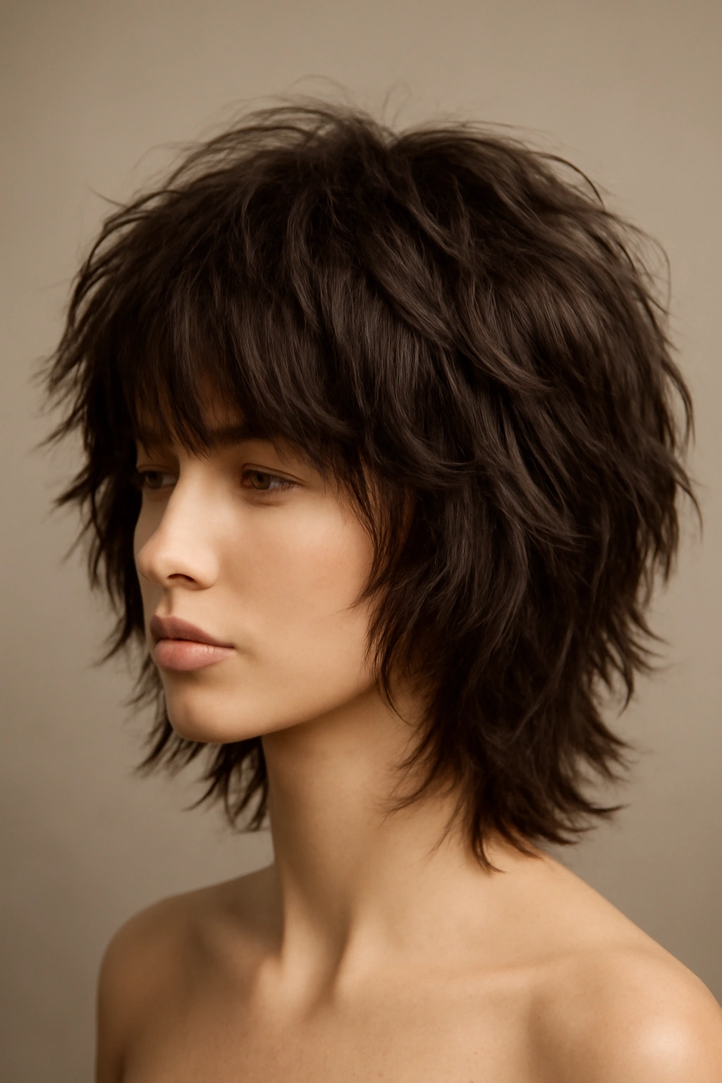 Textured shag on thick hair with visible separation and movement in studio.