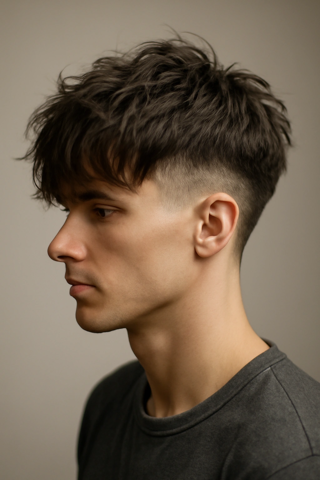 Shaggy top with defined undercut and contrasting sides