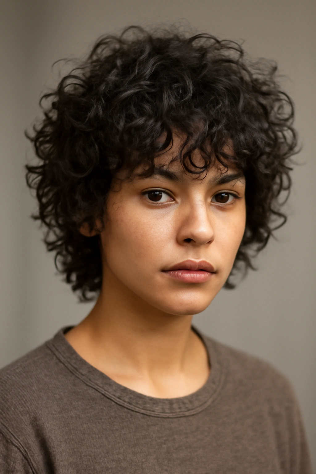 Shaggy crop on curly coarse hair showing defined layers
