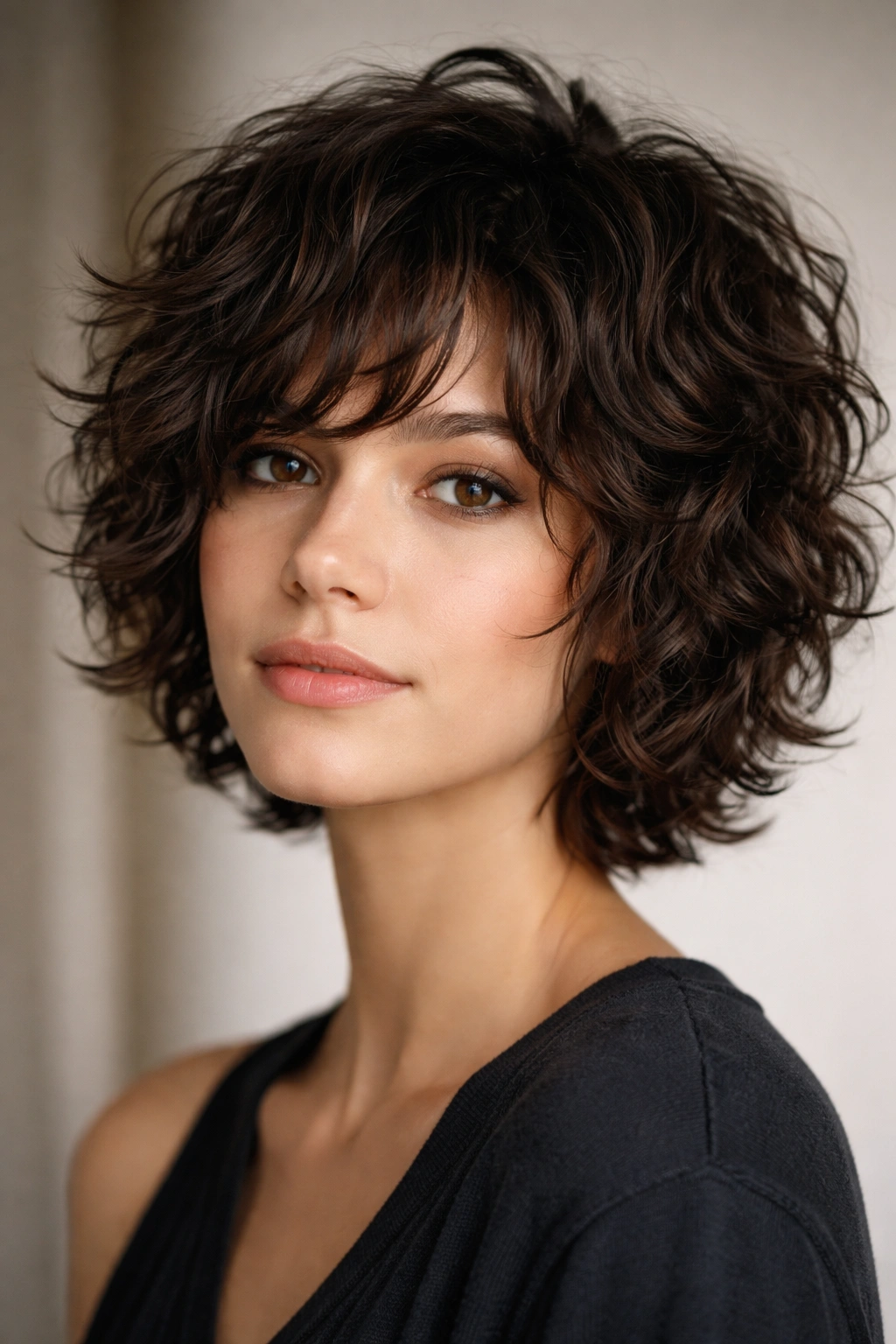 Shaggy textured curly crop with multiple short layers