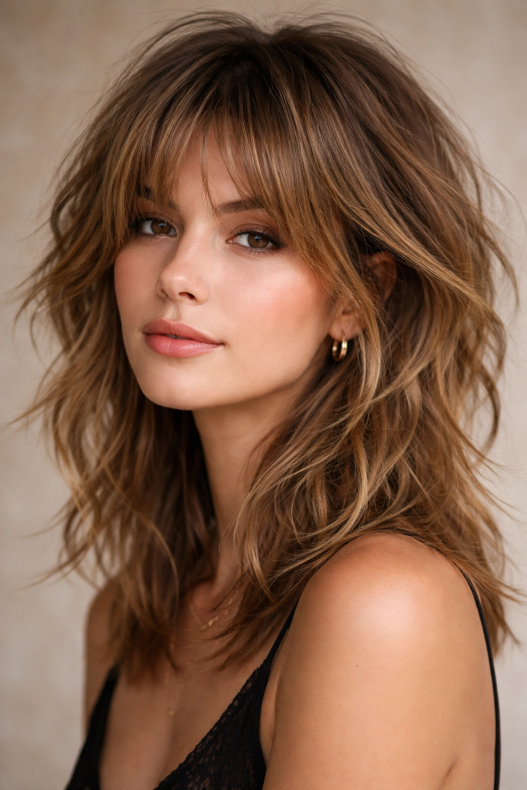 Shaggy layer cut hairstyle with choppy textured layers
