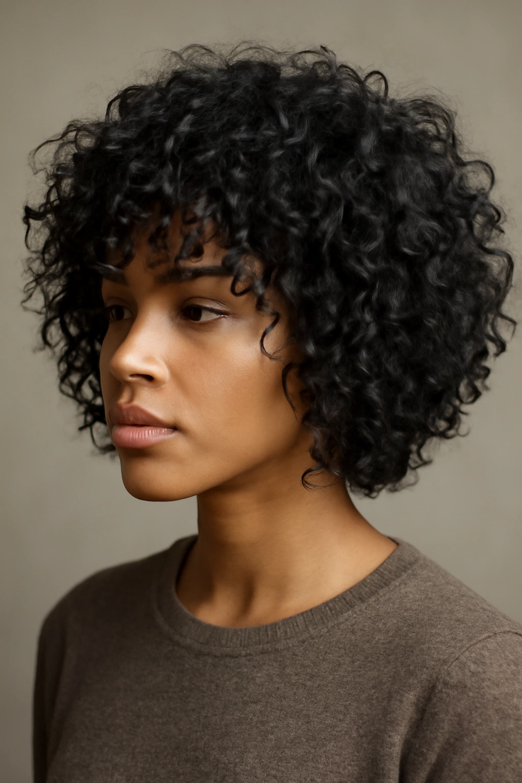 Shaggy layered short 3C curls with visible separation and movement.