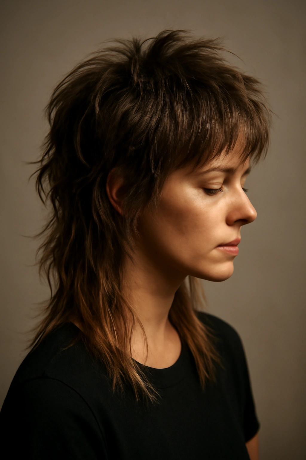 Shaggy mullet with textured crown and longer back