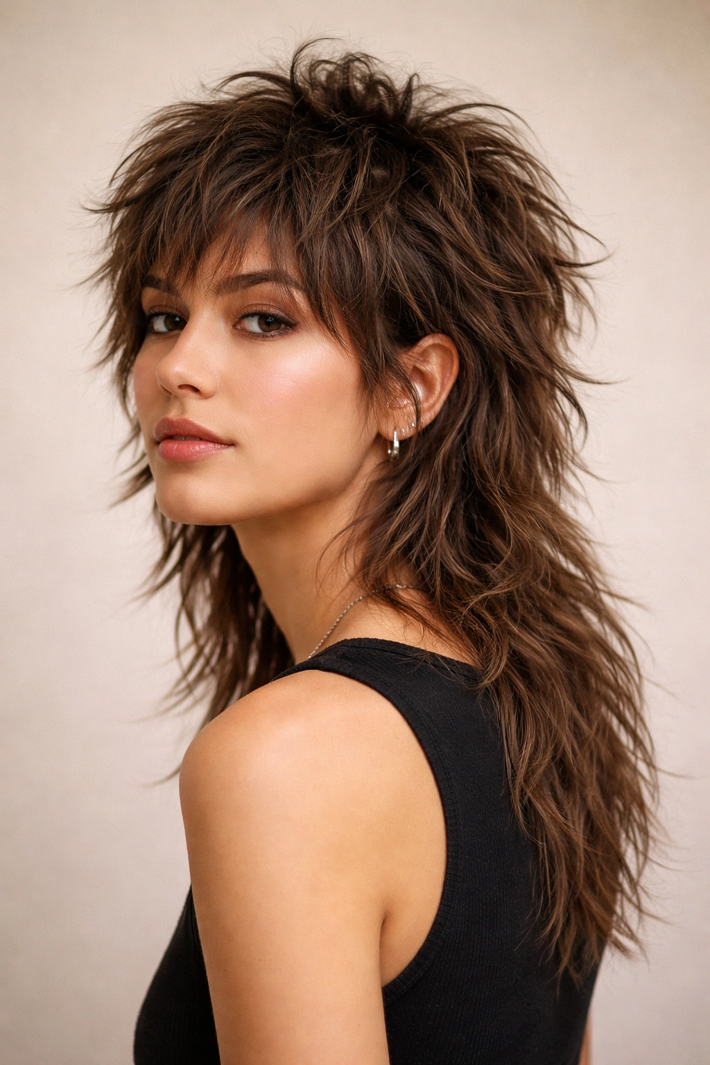 Portrait of a model with a shaggy mullet showing short top and long back
