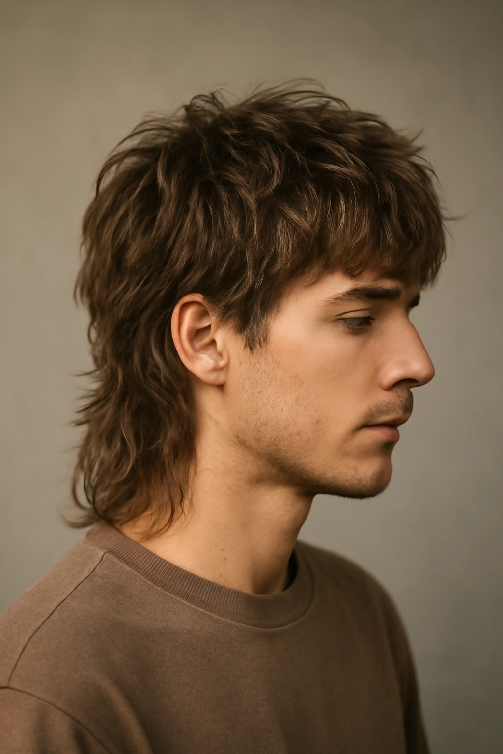 Portrait of a shaggy mullet with a voluminous top and longer back