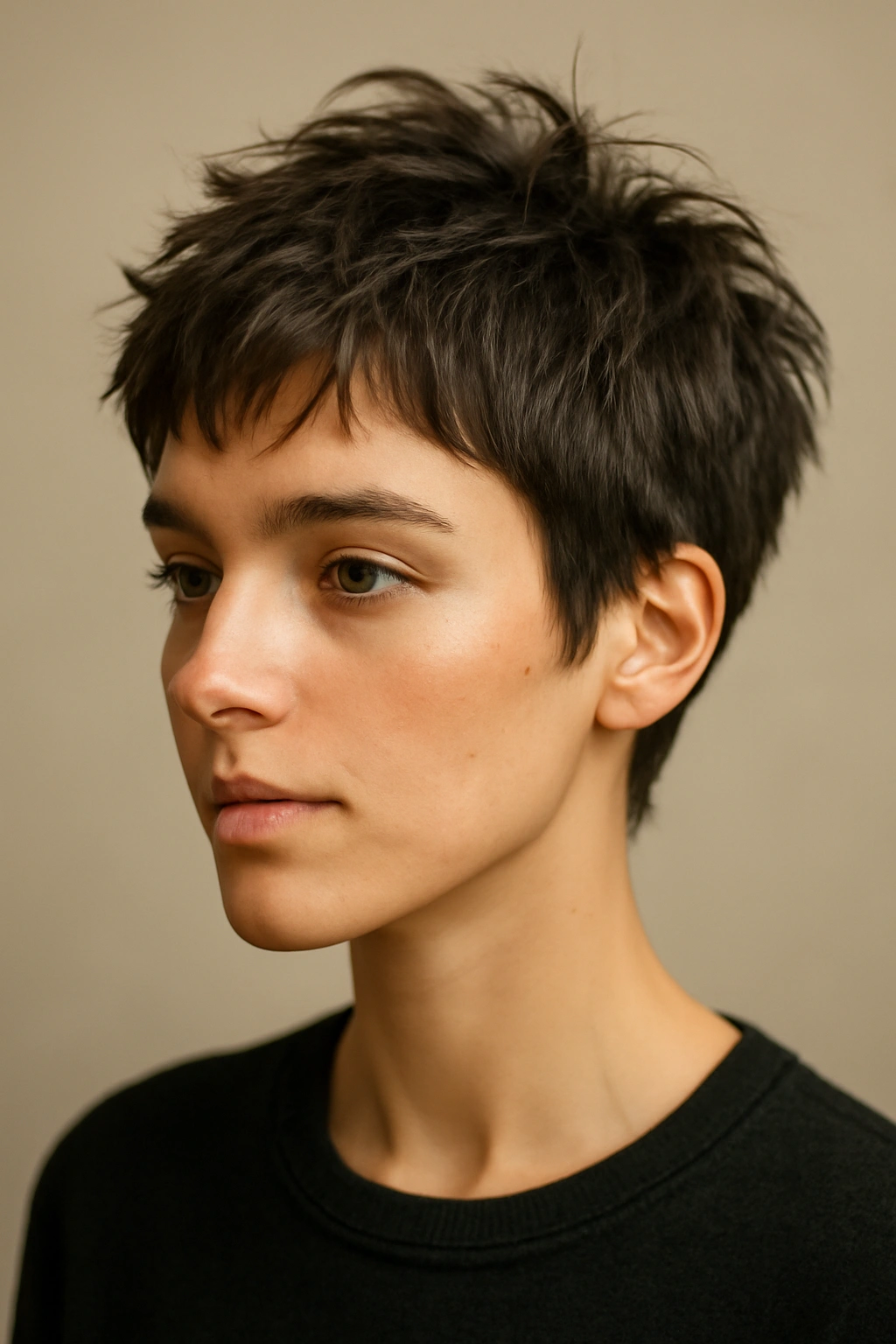 Close-up of The Shaggy Pixie with textured, layered top and soft fringe
