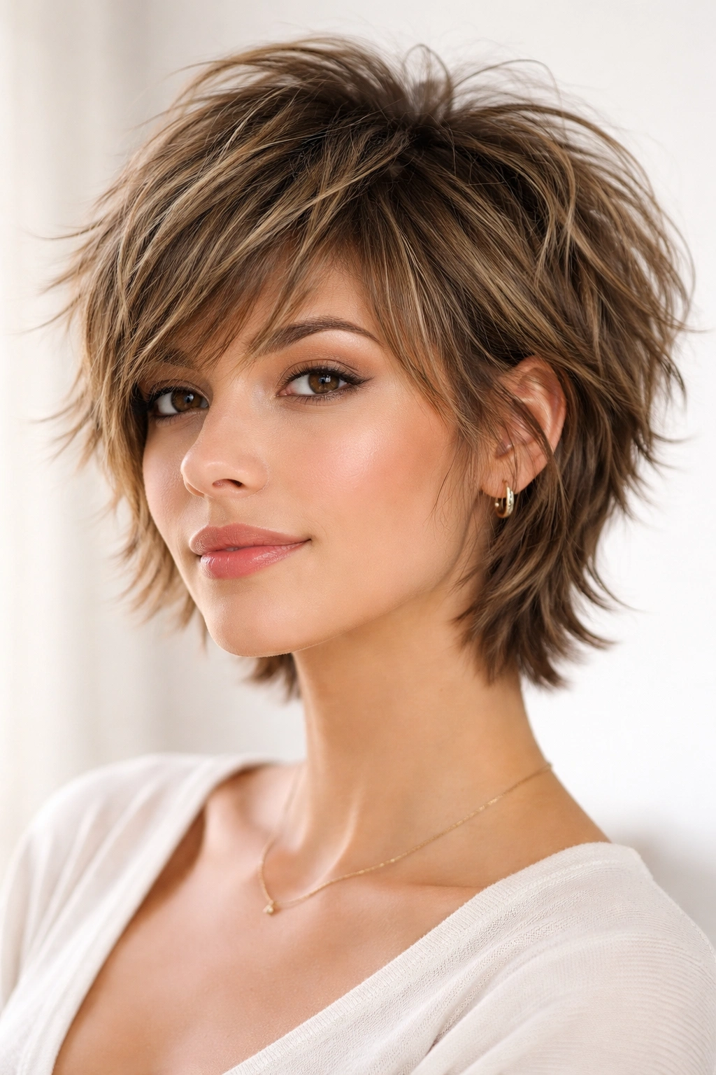 Shaggy short hair with layered top for lift and movement