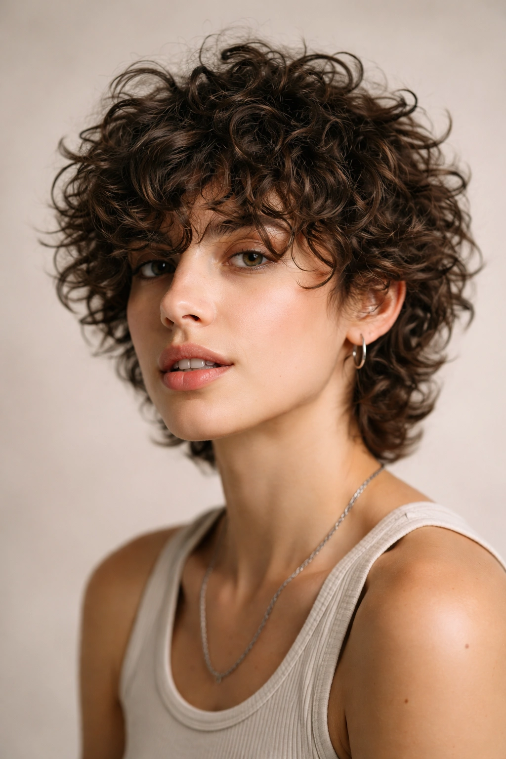 Portrait of a person with a shaggy textured curly crop