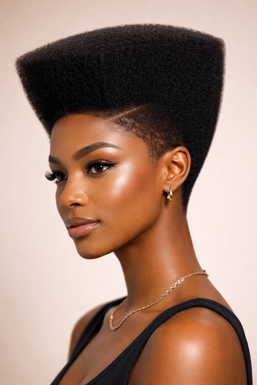 Full head afro with geometric silhouette and crisp lines