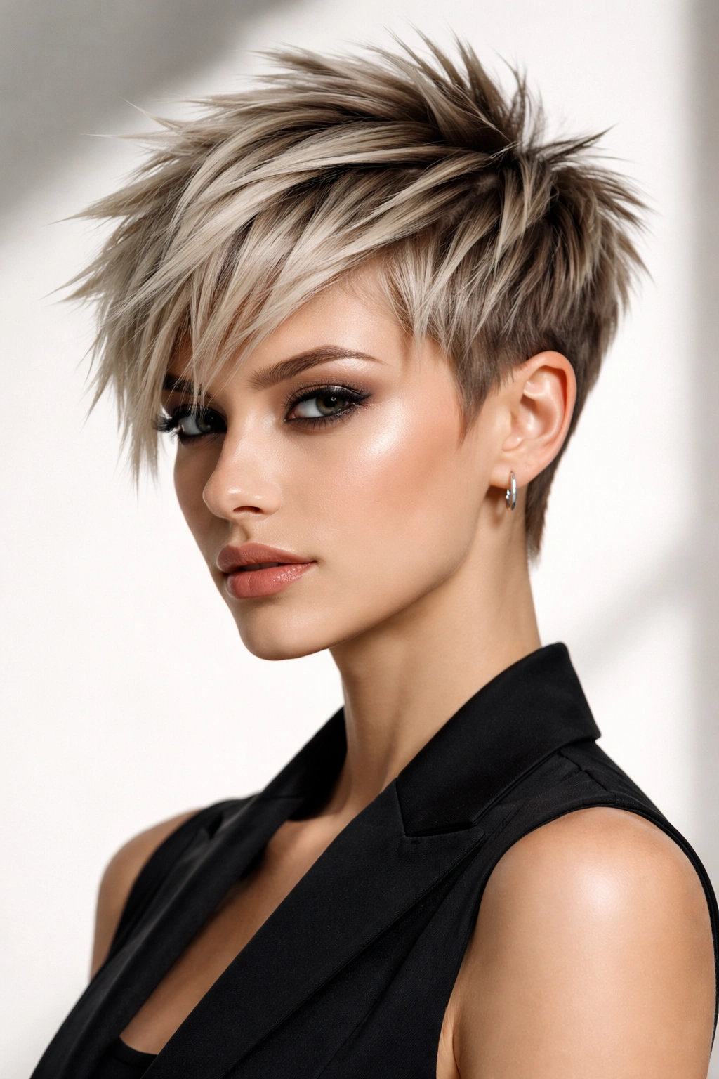 Sharp geometric pixie cut with crystalline angular lines