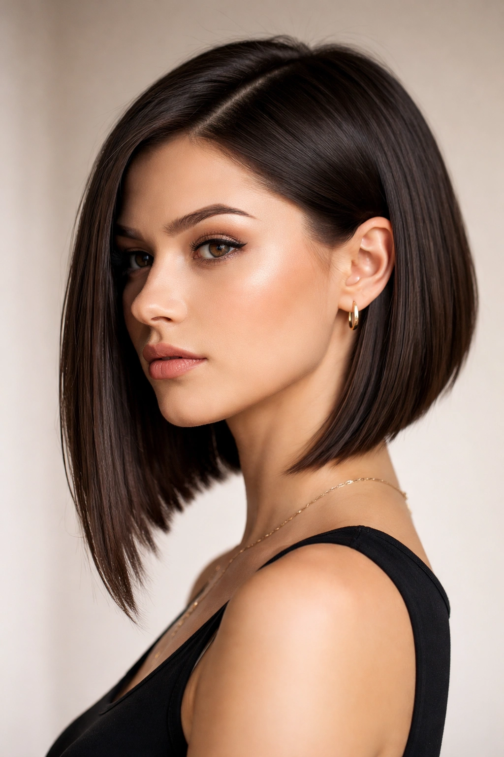 Close-up profile showing a sharp graduated lob with clear back-to-front length