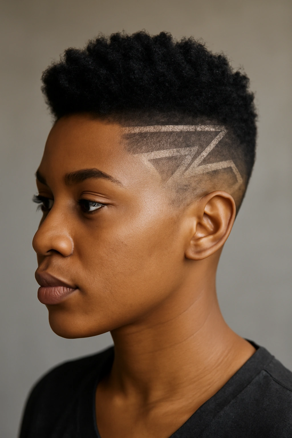 Head with shaved design fade and longer top hairstyle