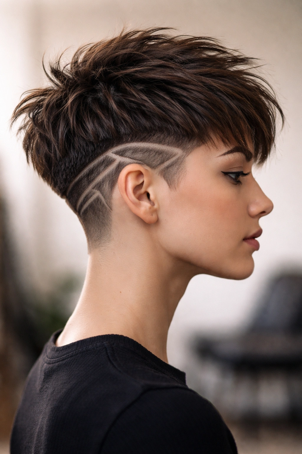 Choppy pixie with shaved undercut design on the side