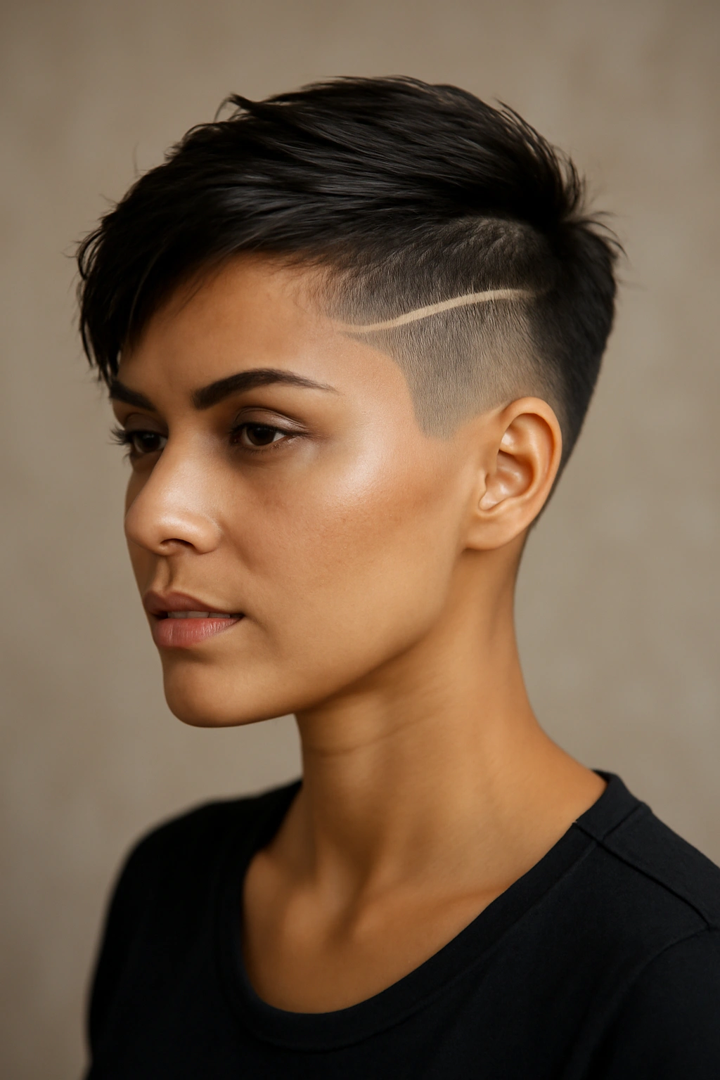 Shaved side pixie with fade and longer top